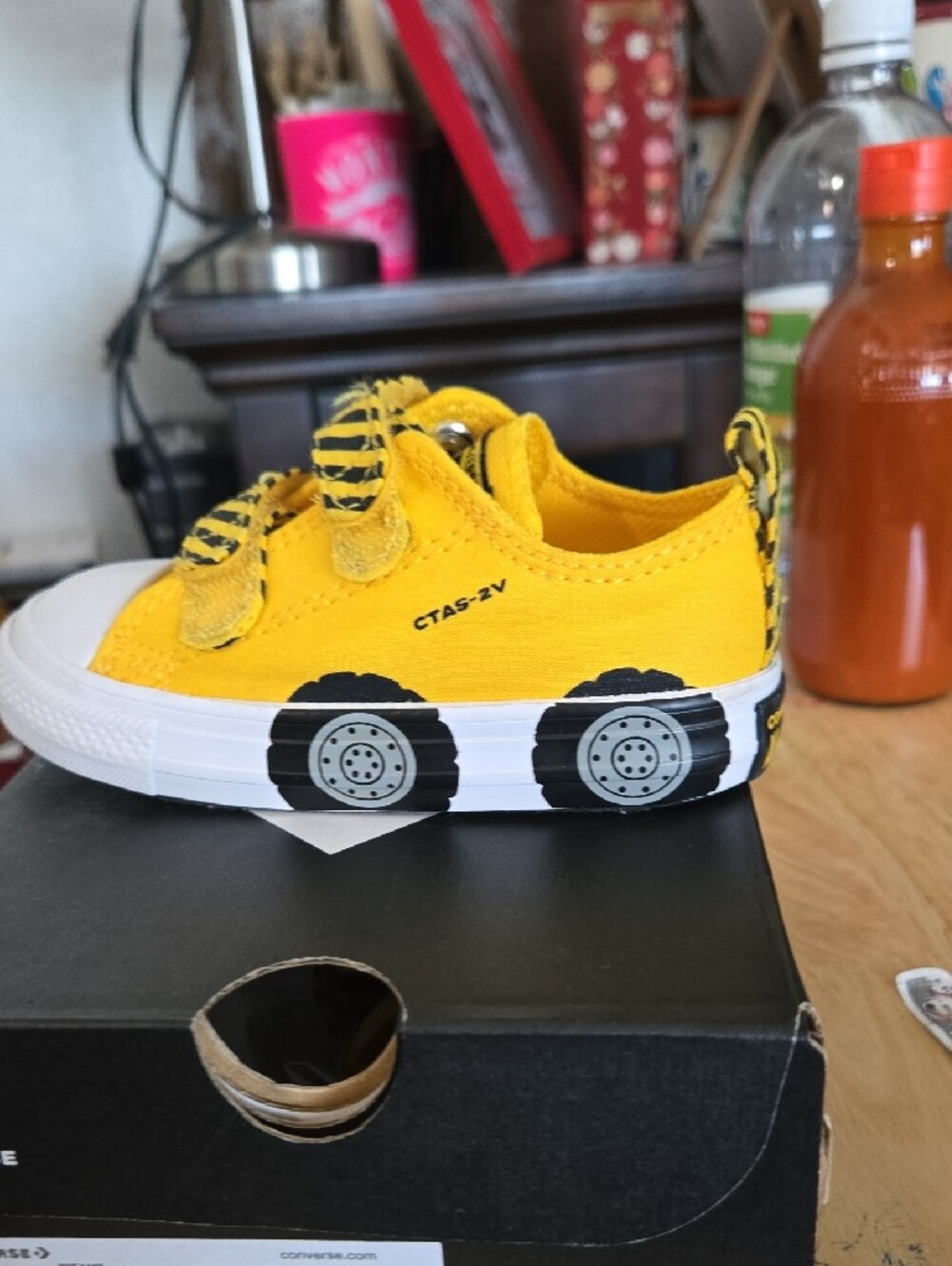 Converse Yellow Canvas Infant Sneaker with Black Wheel Motif - Picture 5 of 7
